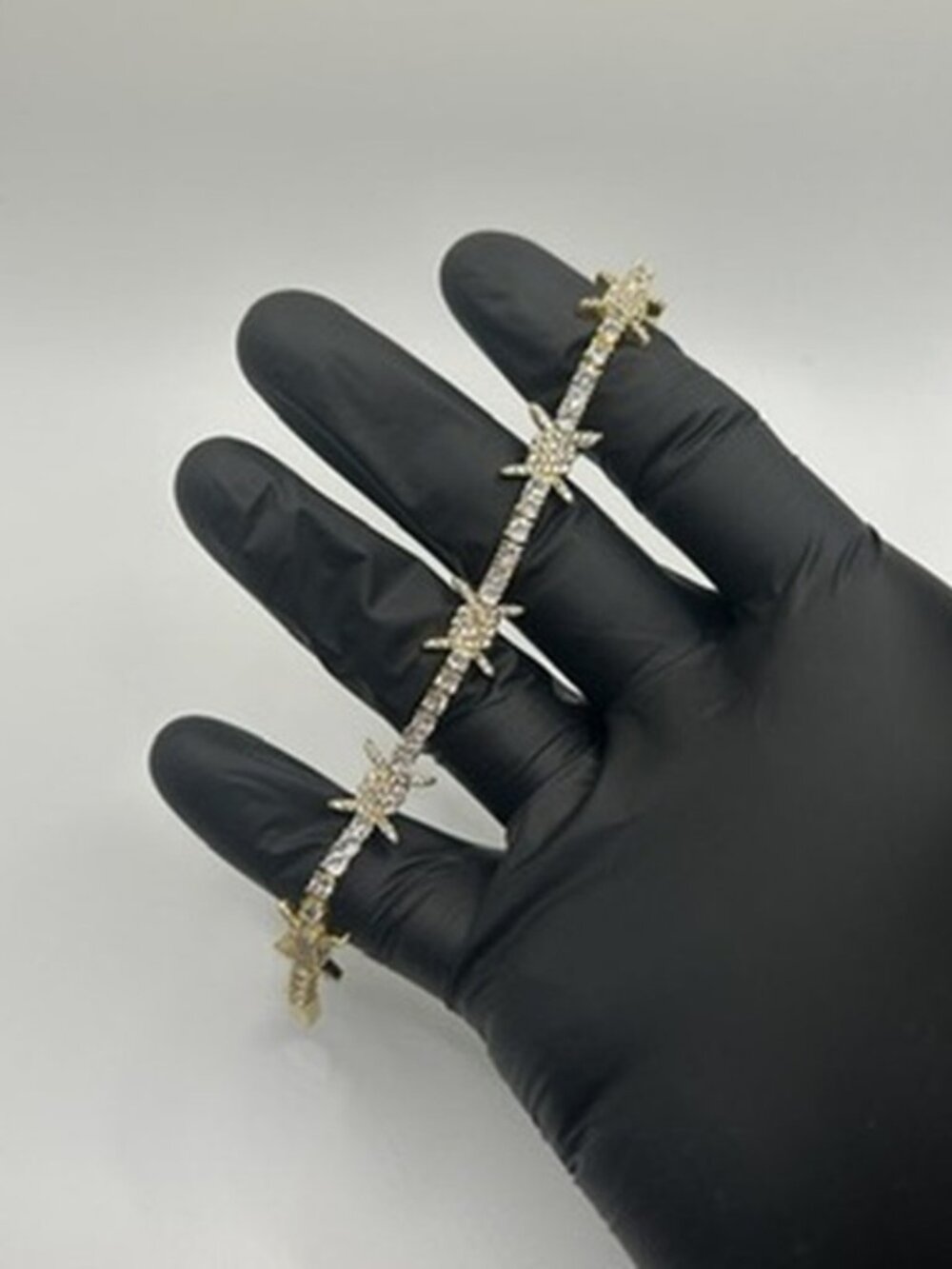Barbwire Moissanite Tennis Bracelet Gold 7 Inch No Pass Iced Streetwear Unisex